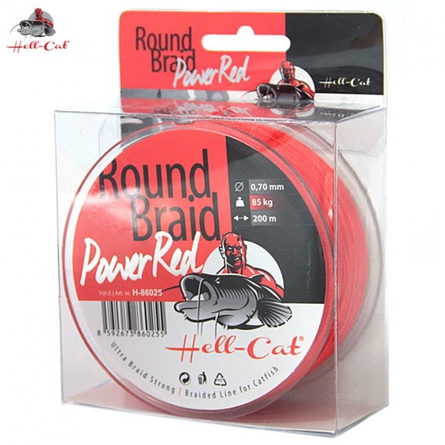 Hell-Cat pletená šnúra Round Braid Power Red 200m - Varianta: 0,60mm, 75kg