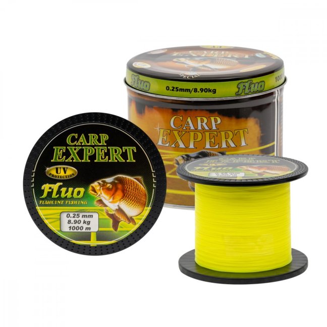 Carp Expert vlasec v plechové dóze UV Fluo Žlutý 1000m - Varianta: 0,25mm 8,90kg