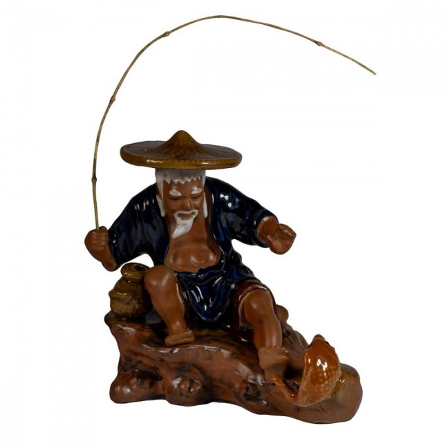 Velká keramická figurka – Starý rybář a kapr