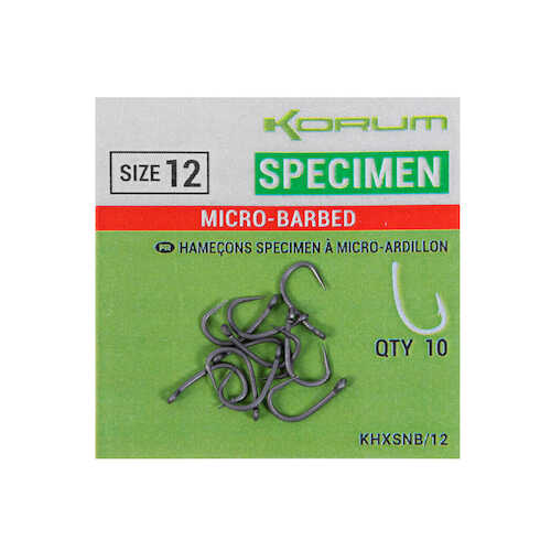 Korum Xpert Specimen Micro Barbed Hooks - Velikost: 10