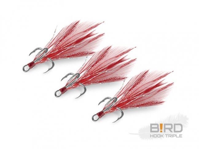 Delphin B!RD Hook TRIPLE - červené perie / 3ks - Veľkosť: 10