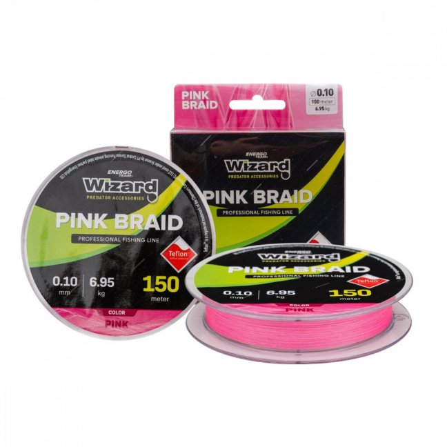 Wizard pletená šnúra Pink Braid 150m - Veľkosť: 0.10mm/6,95kg