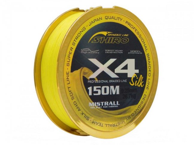Mistrall Shiro X4 150m sárga fonott zsinór - Típus: 0,06mm/3,8kg